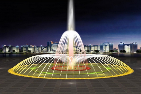 音乐喷泉---喷泉均匀地喷洒着水珠