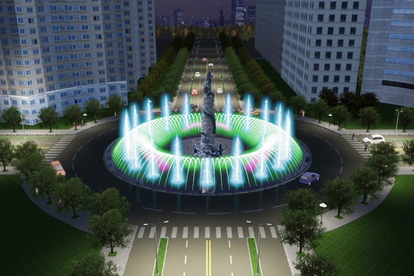 内抛于高水喷泉组合效果图